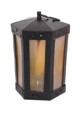 Käsintehty rautalyhty, kuusikulmainen, sarvi-ikkunoilla